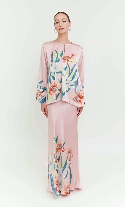 Pery Set Leher Kurung -  Hwa Petals Satin Silk