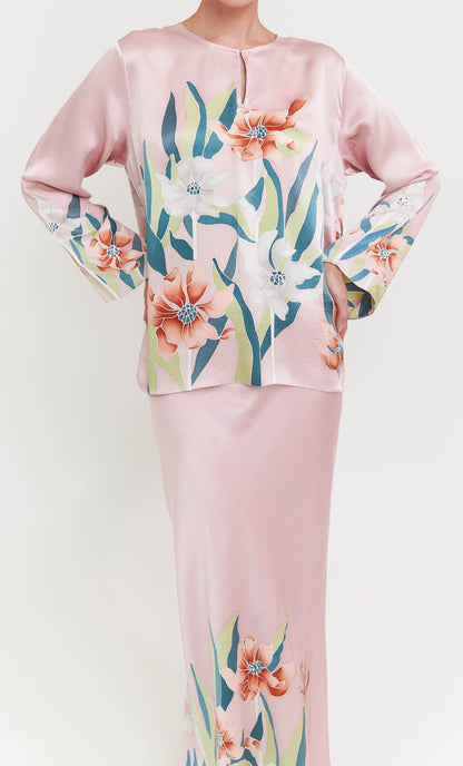 Pery Set Leher Kurung -  Hwa Petals Satin Silk