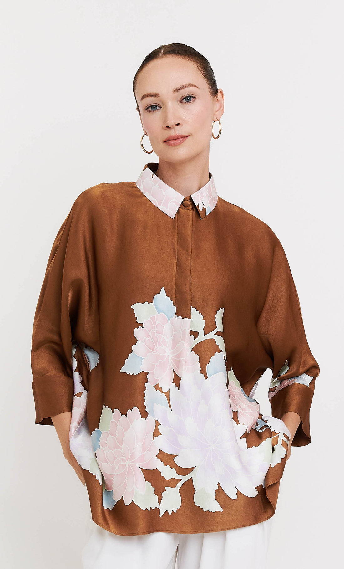 Rossa Top - Peonies Satin Silk