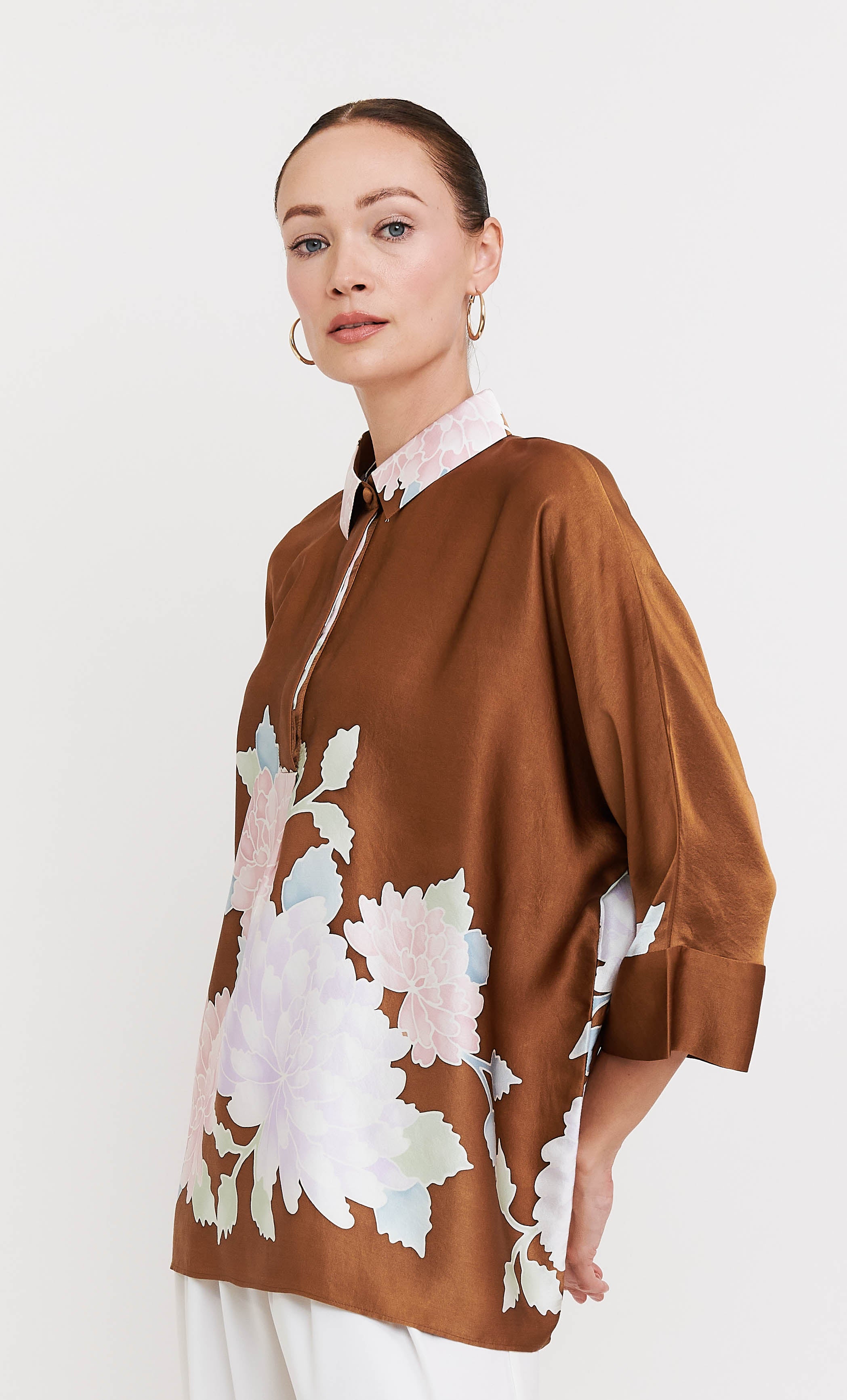 Rossa Top - Peonies Satin Silk