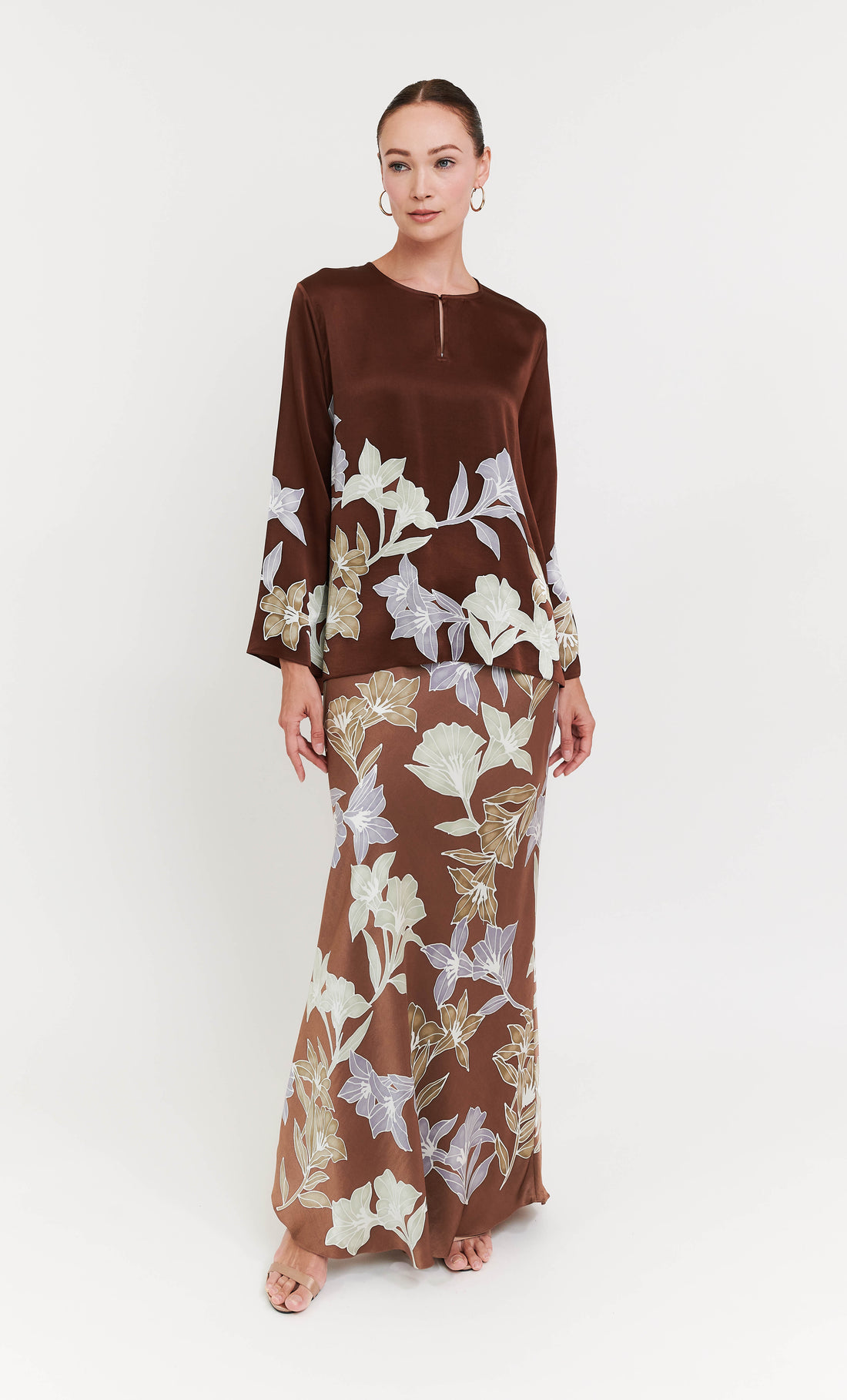 Pery Set Leher Kurung - Calla Lillies Satin Silk