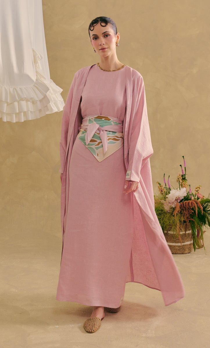 Embroidery Noor Abaya Dress Pink