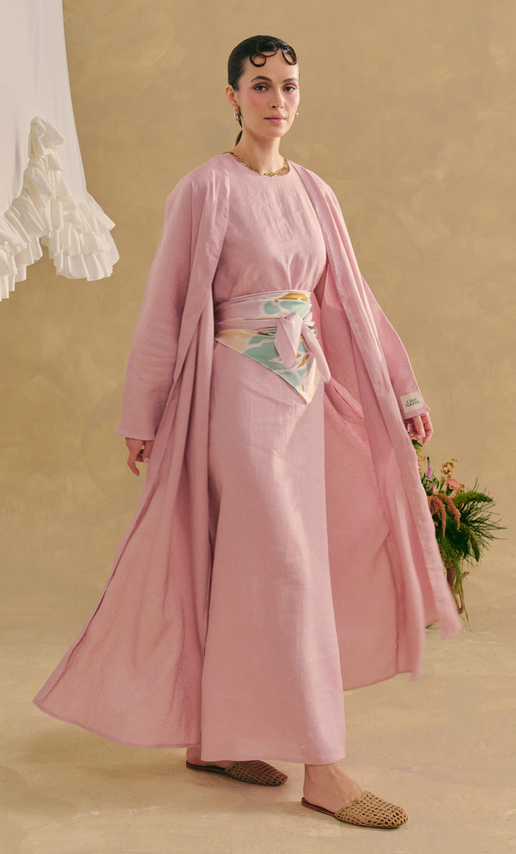 Embroidery Noor Abaya Dress Pink