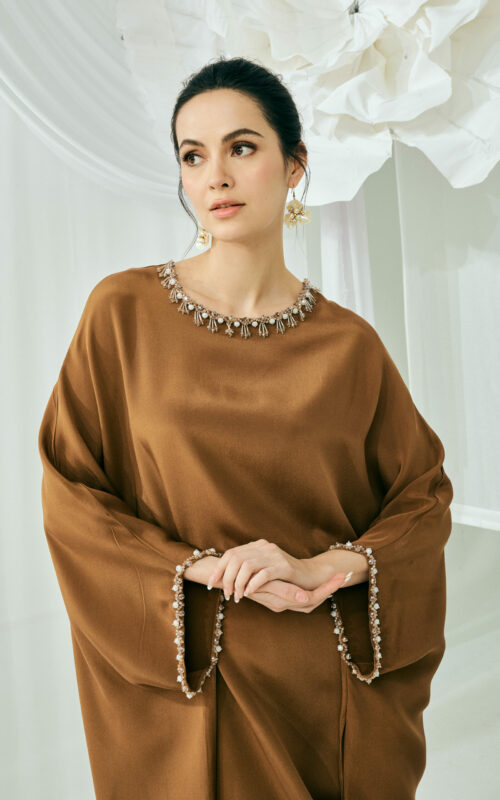 Nalia Slit Dress – Plain Brown Heavy Crepe