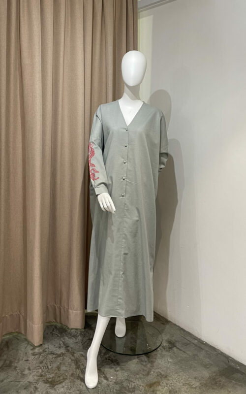 Marcella Dress – Grey Bauhinia Embroidery