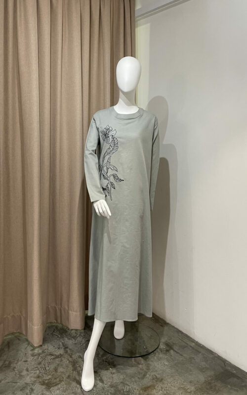 Merra Dress – Grey Bauhinia Embroidery