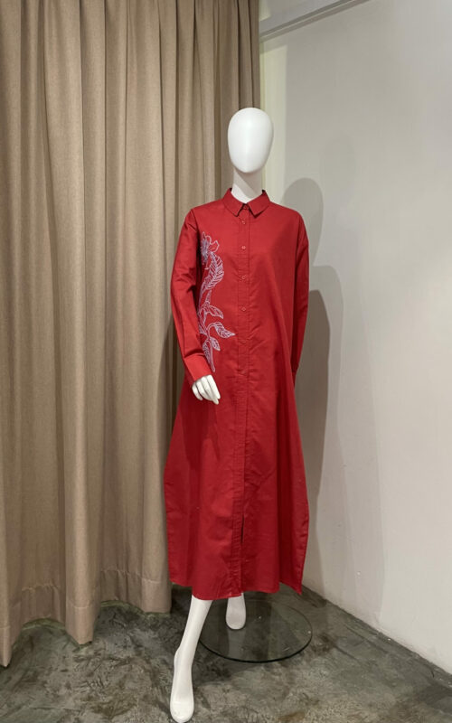 Shirt Dress – Red Bauhinia Embroidery